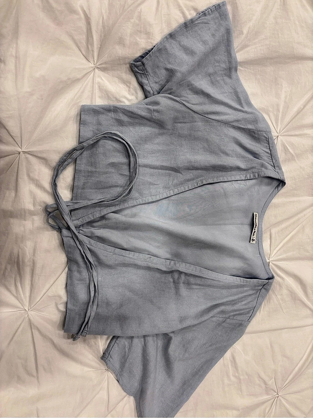 Abercrombie & Fitch Linen-Blend Tie-Front Crop Top Blue Like New